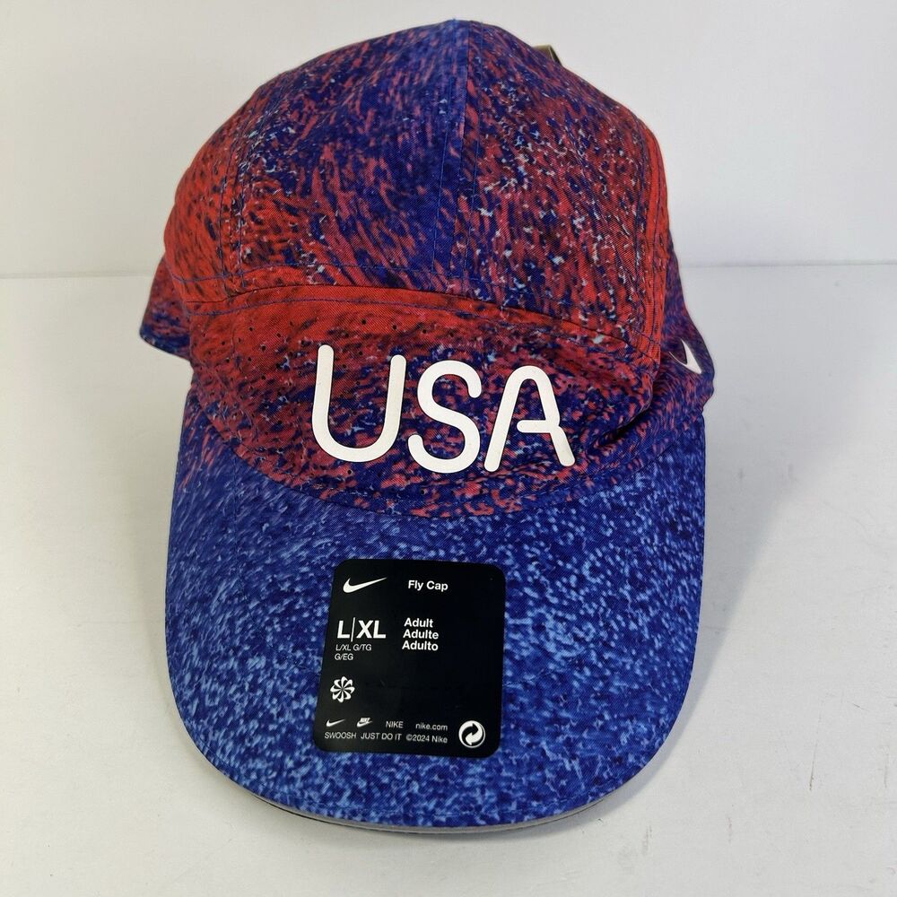 Nike Team USA Dri-Fit Adv Fly Cap Running Hat Red Blue FN2348-635 Size L/XL